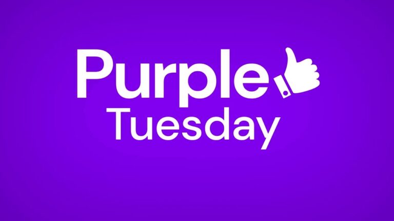 Purple Tuesday logo featuring white text on a solid purple background with a white thumbs-up icon